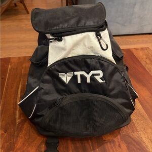 TYR Sport Backpack Swim / Gym Bag Black White Multiple Compartments